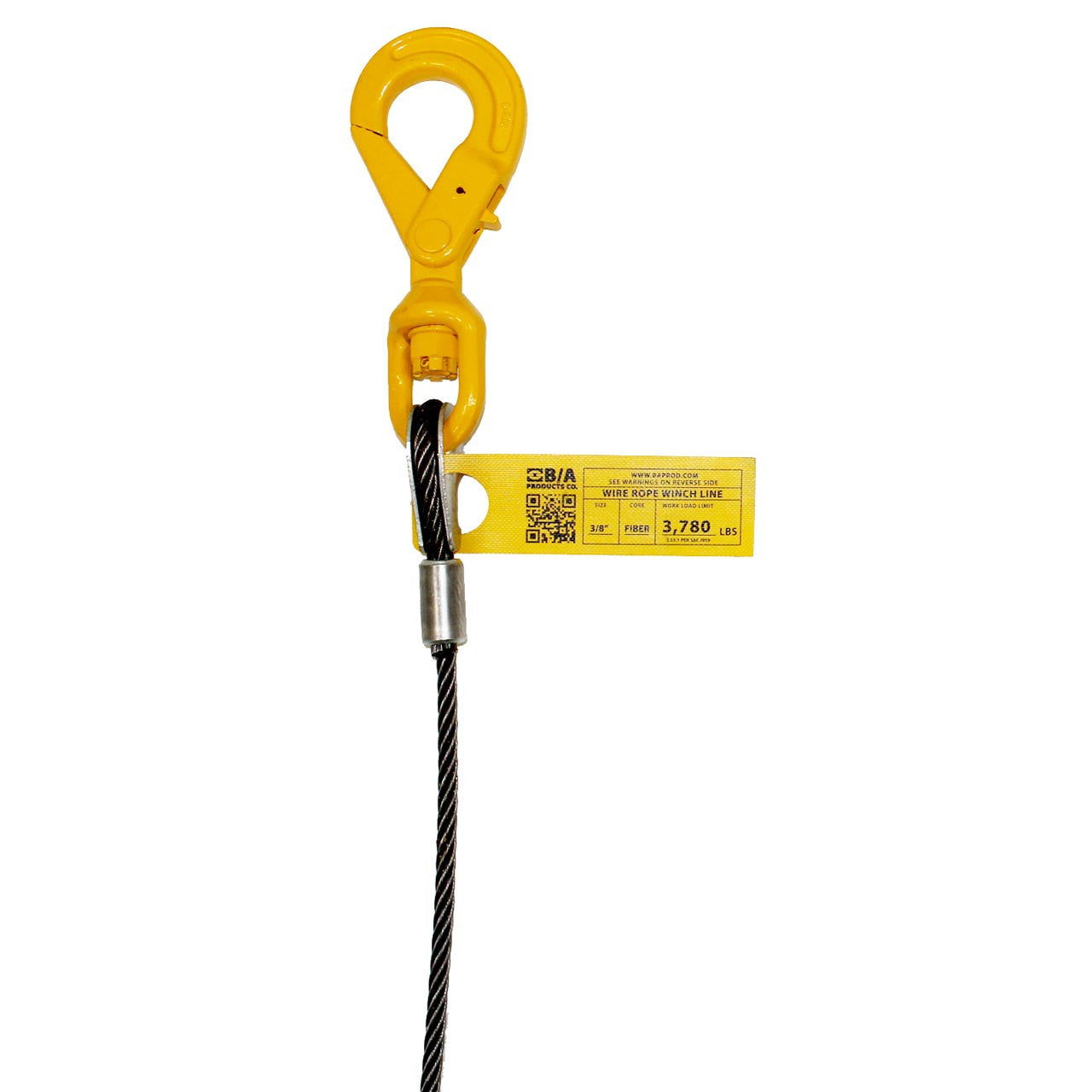 3/8" Steel Wire Rope Assembly w/Self-Locking Swivel Hook